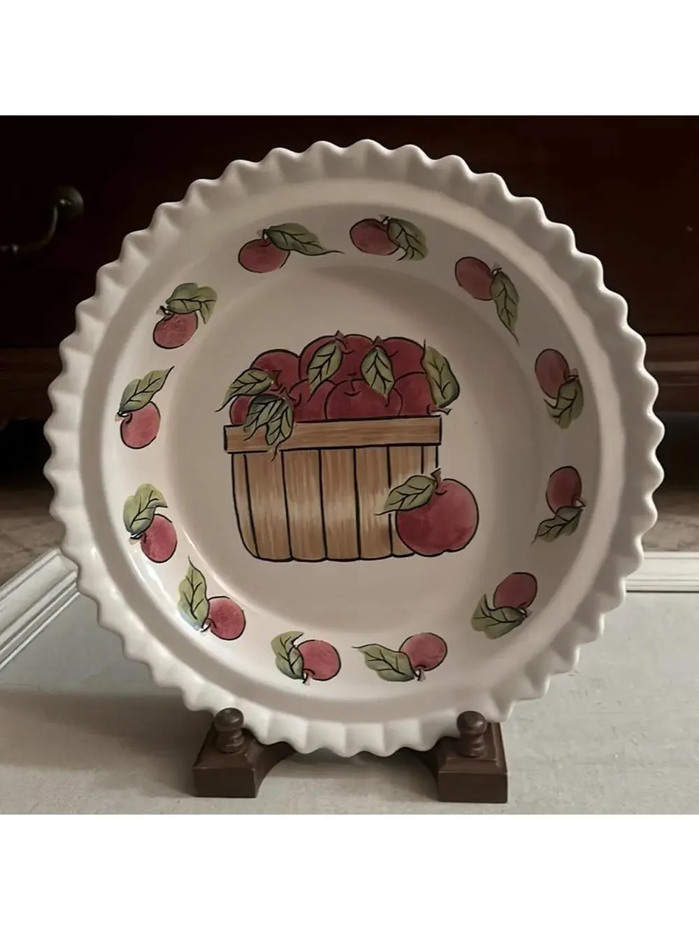 Over and Back, Inc. white ceramic apple pie plate NWOT
